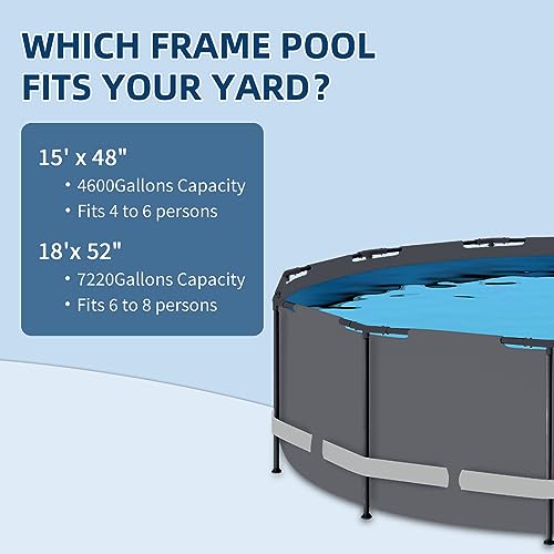 BlueBay Above Ground Swimming Pool Set 15ft x 48in with 1000 GPH Filter Pump, Cover, Ladder, Maintenance Kit Gray Frame