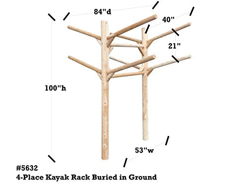 Log Kayak Rack 4 Place Buried in Ground Kayak and Canoe Rack Canyon Brown