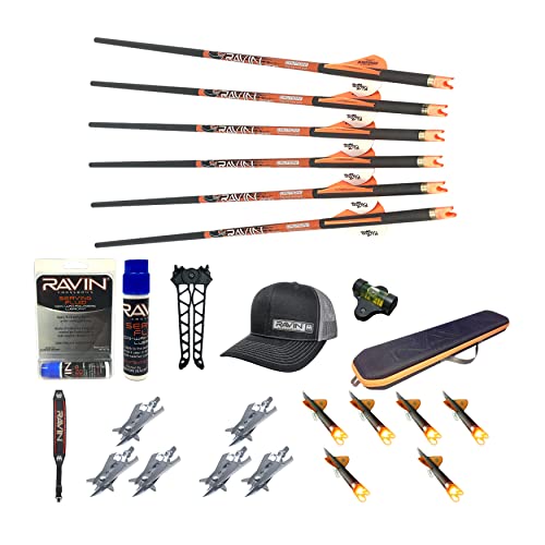 RAVIN Crossbow Arrows .003 400-Grain 6-Pack Bundle with Broadheads, Case & Accessories Black