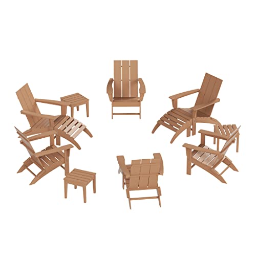 WO WESTIN OUTDOOR 12-Piece Folding Poly Lumber Adirondack Chairs Teak