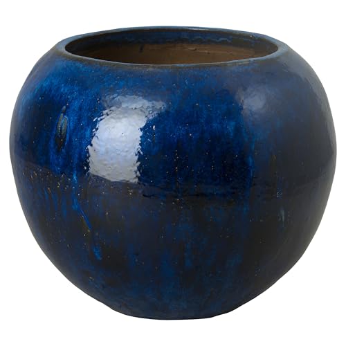 Emissary 28in Blue Stoneware Spherical Planter
