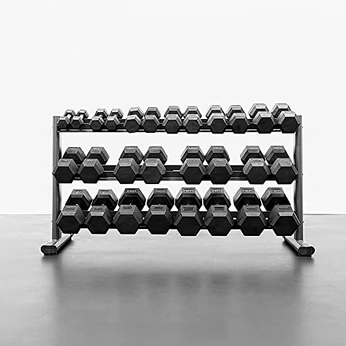 BK BodyKore Rubber Coated Hex Dumbbell Set with Frame & Commercial Rack Black