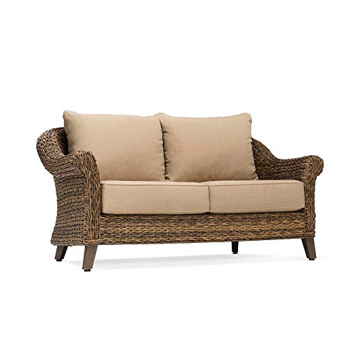 Winston Cayman Loveseat Heritage Brown Frame Seagrass Weave Sunbrella Canvas Heather Beige