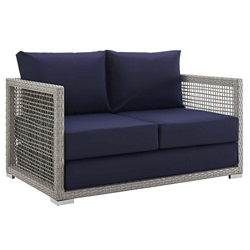 Modway Aura Outdoor Patio Loveseat Gray Navy
