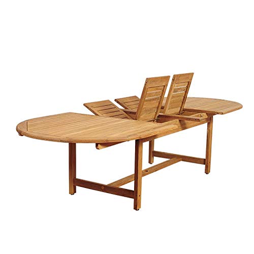 Amazonia Lothian 13-Piece Oval Patio Dining Set Teak Wood Extendable White Chairs