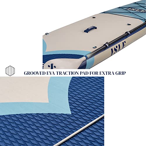 ISLE Surf and SUP Explorer Inflatable Stand Up Paddle Board & iSUP Bundle Accessory Pack, Aqua/Navy
