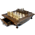 HandCraftoria Large Handmade Wooden Chess Set with Storage Brown