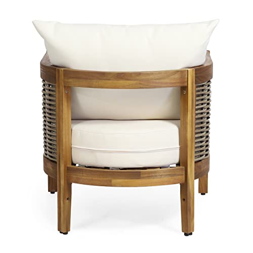 Merax Outdoor Acacia Wood Wicker Club Chair Set of 2 with Cushion Beige
