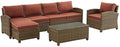 Crosley Furniture Bradenton 5-Piece Outdoor Sectional Sofa Weathered Brown with Sangria Cushions