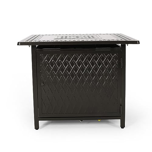 Christopher Knight Home Christy Outdoor 4-Seater Wicker Swivel Chair and Fire Pit Set Mixed Brown Mixed Khaki Hammered Bronze