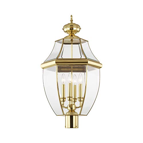 Livex Outdoor Post Light with Clear Beveled Glass Shades Polished Brass