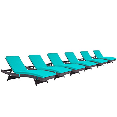 America Luxury - Outdoor Modern Contemporary Urban Design Patio Balcony Chaise Lounge Chair Set of 6 Blue