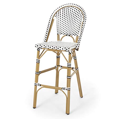 Christopher Knight Home Kinner Outdoor Barstool Black White Bamboo Print Finish
