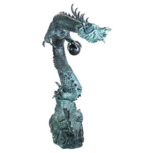 Design Toscano Dragon with Oriental Power Orb Bronze Garden Statue Two Tone Bronze & Verdigris