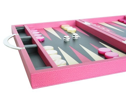 Zaza & Sacci Leather Backgammon Set 15" Luxury Travel Attache Case Pink