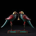 Generic 14" Tibetan Temple Collection Old Bronze and Gold Painted Gem Turquoise Bird Wind Chimes