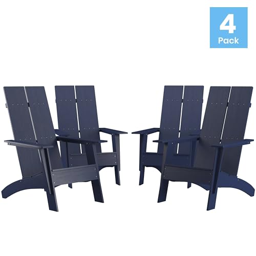 EMMA + OLIVER Set of 4 Navy Modern Dual Slat Back Adirondack Chairs