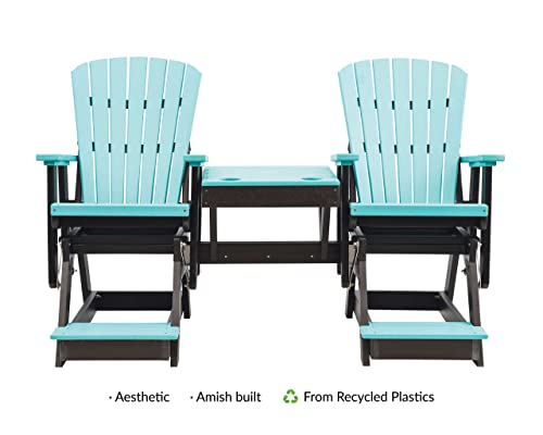 EcOasis Grand Lake Amish Crafted Poly Outdoor Adirondack Double Balcony Glider Aruba Blue on Black