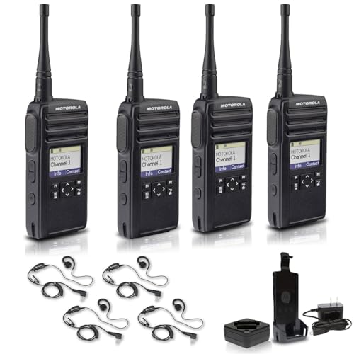 Motorola Solutions DTR700 Digital 2-Way Radio with 4 x HKLN4604 PTT Earpieces Black
