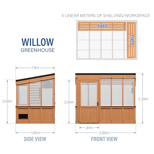 Backyard Discovery Willow 9' x 6' Cedar Greenhouse Kit with Exhaust Fan, Windows, and Staging Shelves Light Brown