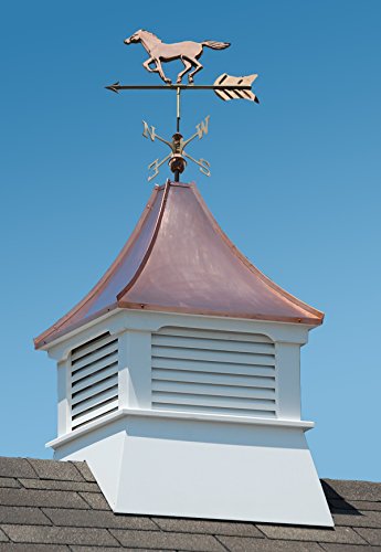 Accentua Olympia Cupola with Horse Weathervane 24 in. Square 52 in. High White With Copper Roof