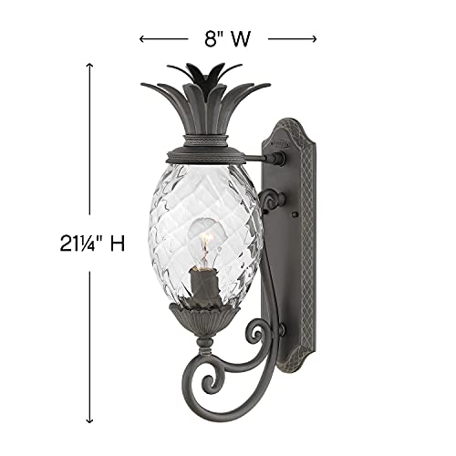 Hinkley Plantation Large Wall Mount Outdoor Lantern - Pineapple Motif, 1-Light, Clear Optic Glass, Aluminum - Museum Black