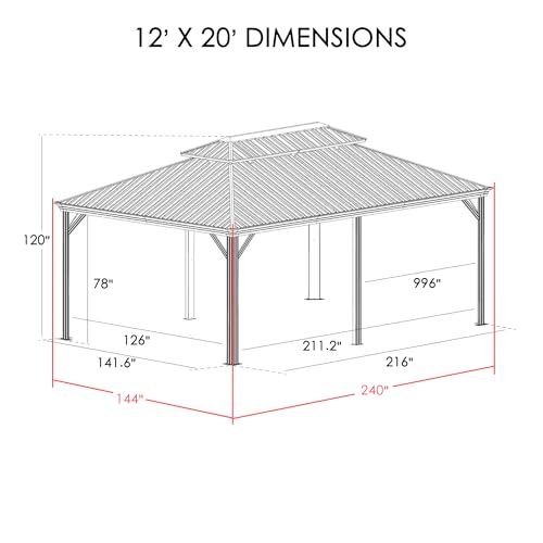 Kozyard Alexander 12' x 20' Hardtop Gazebo Gray