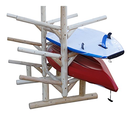 Log Kayak Rack 6 Place Freestanding Kayak and SUP Storage Rack Unfinished