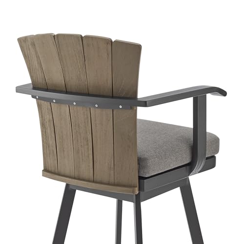 HomeRoots 40" Charcoal Metal Swivel Outdoor Counter Height Bar Chair with Footrest Black