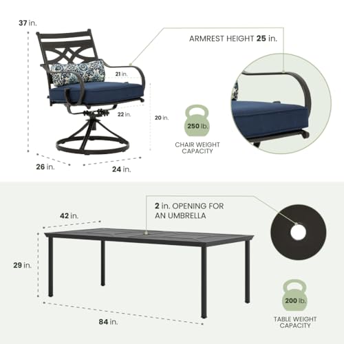 Hanover Montclair 9-Piece Outdoor Dining Set with 8 Swivel Rocker Chairs and Table, Navy