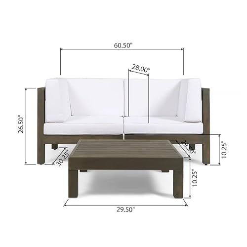 Kaimei OANA 3-Piece Acacia Wood Loveseat Set with Coffee Table White