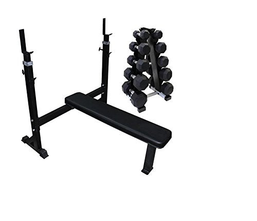 Ader Heavy Duty 2-IN-1 Squat Bench Rack, Flat Bench with Weights (Bench + Dumbbells)