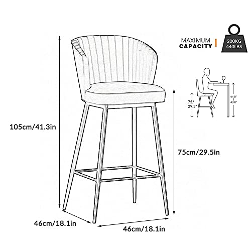 IPSU Velvet Breakfast Bar Stools Set of 4 Green