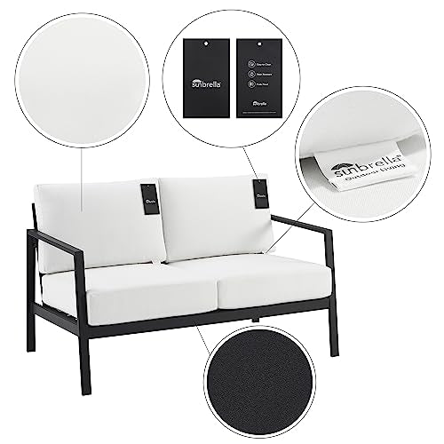 Linon Greyton Aluminum Frame Outdoor Loveseat with Removable Cushions Black & White
