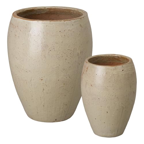 Emissary Tropical Sand Stoneware Round Planters Set of 2 18in x 24in