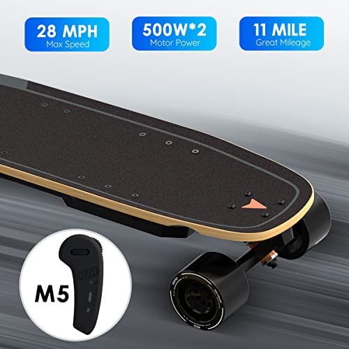 Meepo Mini Electric Skateboard with Remote, 28 MPH, 11 Mile Range, 330 lbs Max Load, Maple Cruiser Black
