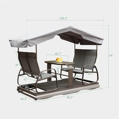 NicBex 4-Seat Outdoor Glider Bench Canopy Tent Grey Brown