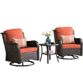 Generic Outdoor Furniture Set 3 Pieces Swivel Rocking Chairs Rattan Wicker Bistro Set with Side Table Orange Red