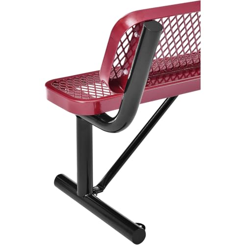 Global Industrial 48" Outdoor Steel Bench with Backrest Expanded Metal Red