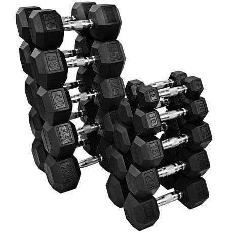 Gronk Fitness Rubber Hex Dumbbell Set - Pairs - 5-50lbs
