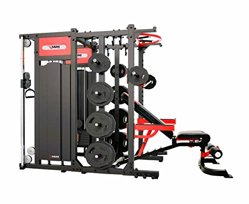 MiM USA Commercial Smith Machine Functional Trainer & Power Rack Black Red