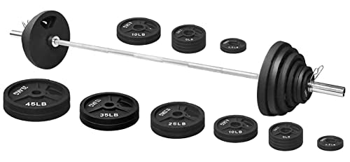 Signature Fitness Cast Iron Olympic Weight Plates & Barbell Set 325LB with Barbell