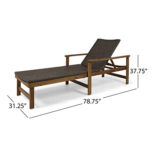 Great Deal Furniture Outdoor Rustic Acacia Wood Chaise Lounge Set of 4 Natural Stained + Mix Mocha