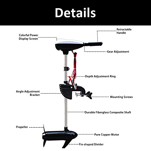YUEWO 12V Electric Trolling Motor 68lb Thrust for Saltwater Kayaks