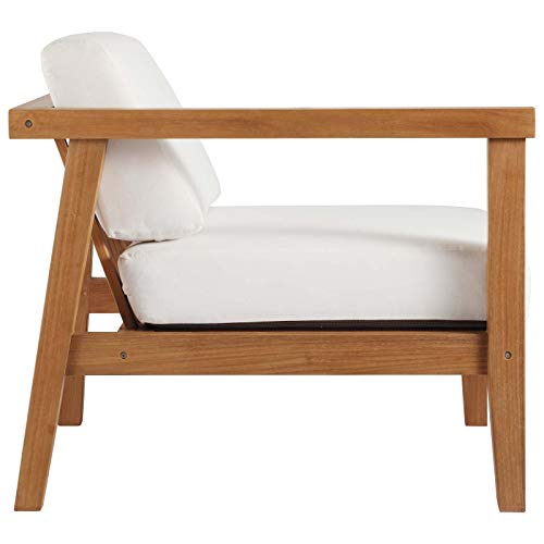 Modway Bayport Patio Teak Wood 2-Seater Loveseat Set Natural White