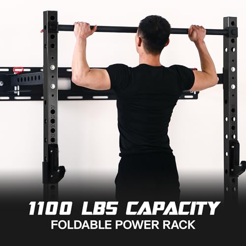 SkiPack Folding Squat Rack Wall Mounted with Weight Bench Black