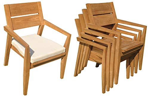 WholesaleTeak 7-Piece Grade-A Teak Wood Dining Set with Double Extension Oval Table and 6 Vellore Stacking Arm Chairs Teak