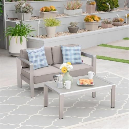 Afuera Living 2 Piece Outdoor Aluminum Loveseat Set Silver
