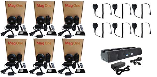 SR-Moto BPR40 VHF 150-174MHz 16 Channel 5 Watt Portable Radio with Speaker Microphone and Multi Unit Charger 6 Pack