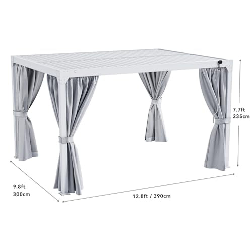 YITAHOME 10x13ft Louvered Aluminum Pergola with Adjustable Roof and Netting White